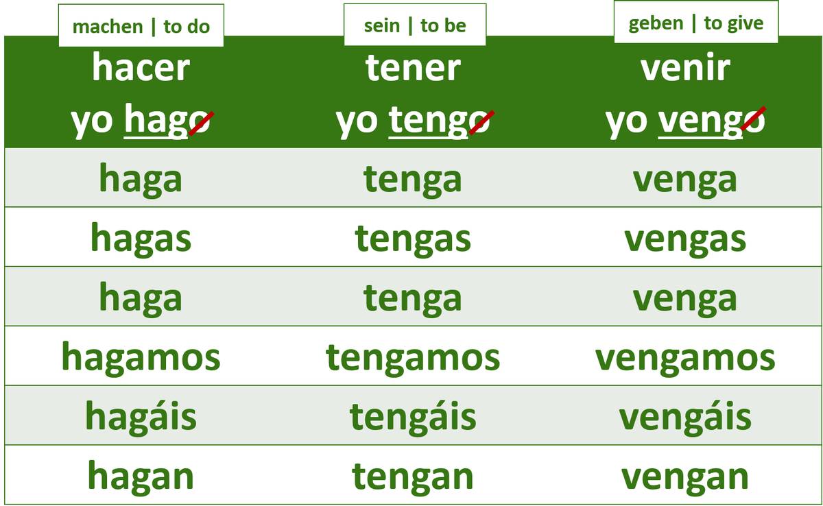 Conjugación de los verbos parcialmente irregulares del presente de subjuntivo